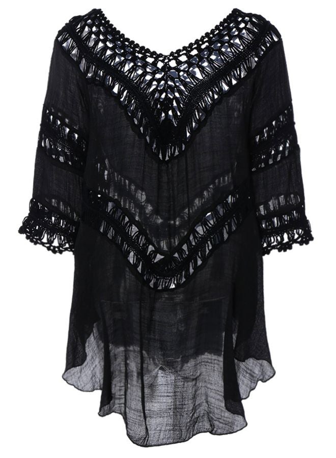 QiaoKai Asymmetrical Hem Relaxed Beach Dress Black  - Image 1