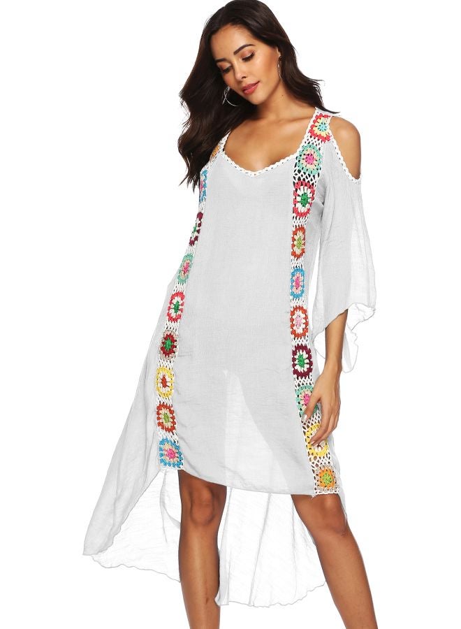 QiaoKai Floral Embroidered Beach Sundress White/Pink/Blue  - Image 1