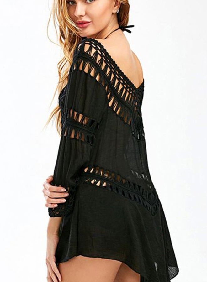 QiaoKai Asymmetrical Hem Relaxed Beach Dress Black  - Image 2