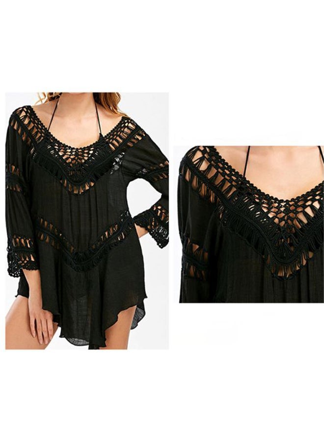 QiaoKai Asymmetrical Hem Relaxed Beach Dress Black  - Image 3