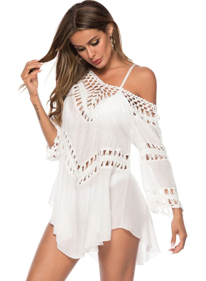 QiaoKai Asymmetrical Hem Relaxed Beach Dress White  - Image 1