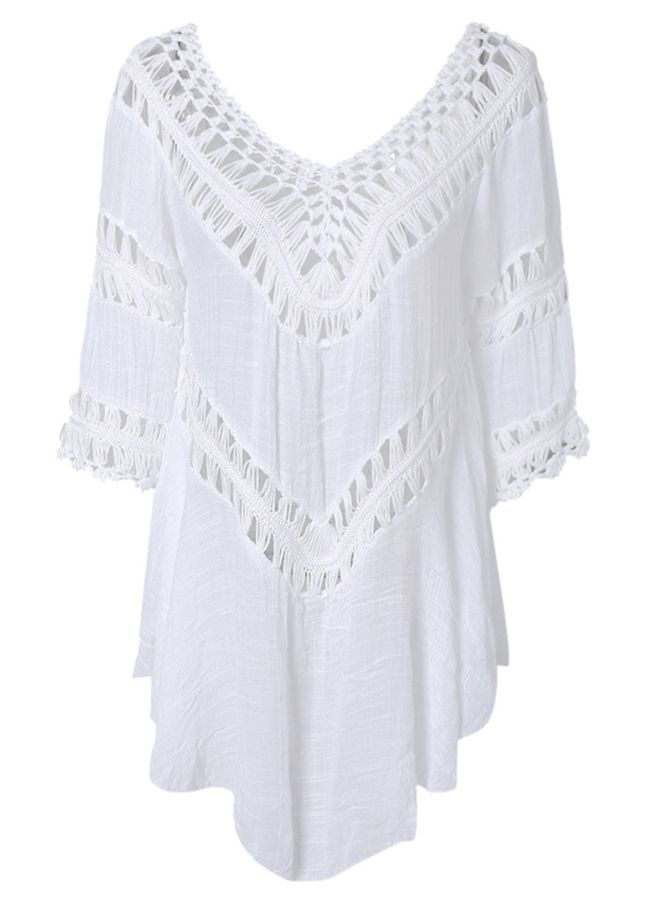 QiaoKai Asymmetrical Hem Relaxed Beach Dress White  - Image 5