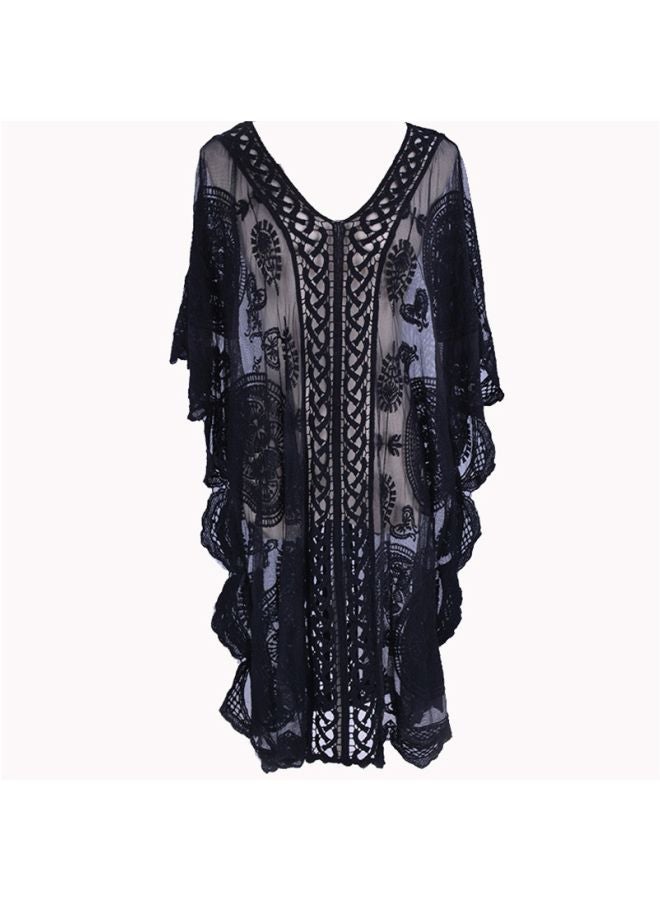 QiaoKai Lace Floral Embroidered Bikini Cover Up Black  - Image 4
