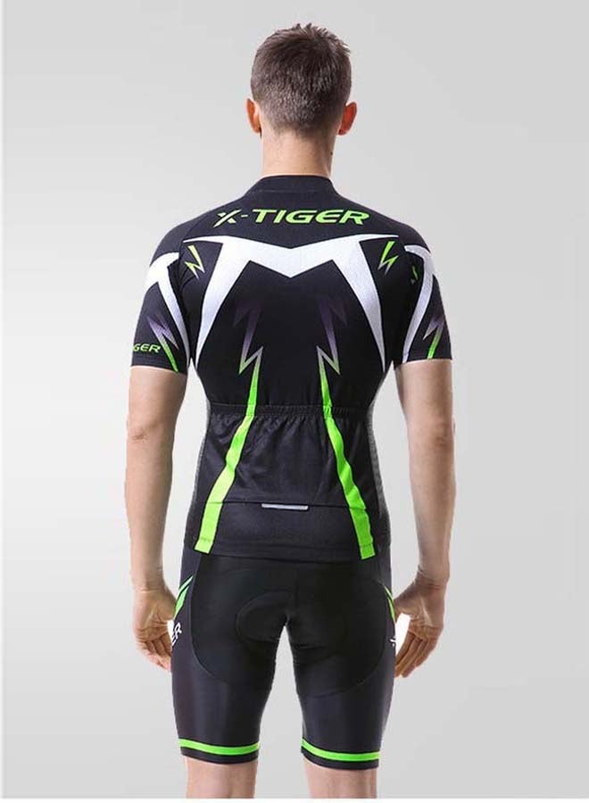 QiaoKai 2-Piece Printed High Neck Cycling Suit Set Black/Green/White  - Image 2