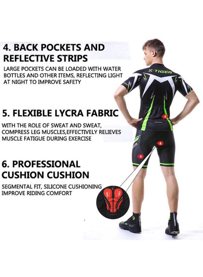 QiaoKai 2-Piece Printed High Neck Cycling Suit Set Black/Green/White  - Image 3