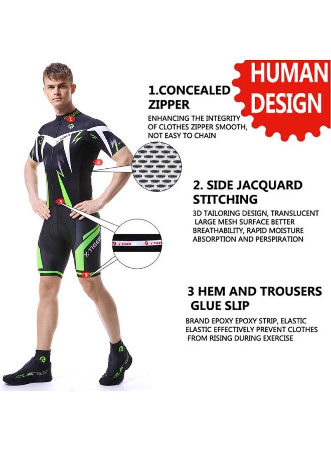 QiaoKai 2-Piece Printed High Neck Cycling Suit Set Black/Green/White  - Image 4