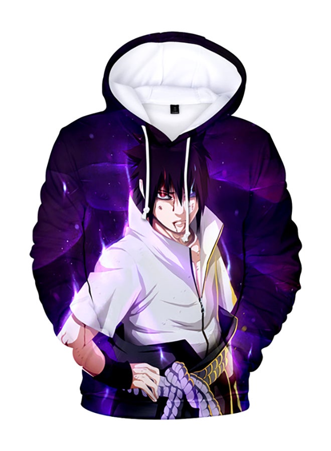 كياوكاي سويت شيرت مزود بغطاء للرأس ومزين بطبعة من سلسلة الأنمي "Naruto" أرجواني/أسود/أبيض  - Image 1
