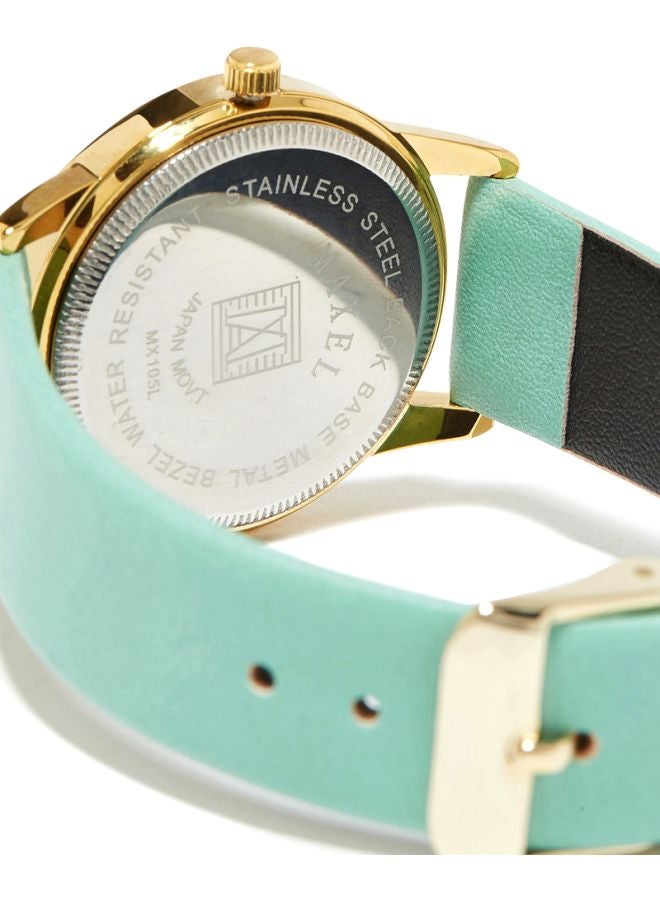 ماكسل ساعة يد بعقارب مقاومة للماء طراز MX482 - قياس 32 مم - لون أخضر للبنات - Image 2