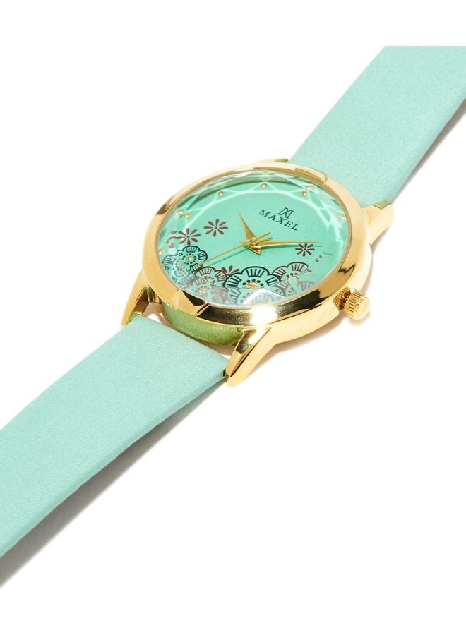 ماكسل ساعة يد بعقارب مقاومة للماء طراز MX482 - قياس 32 مم - لون أخضر للبنات - Image 4