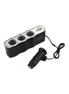 Universal 3-Way Car Charger With Lighter Black/Silver