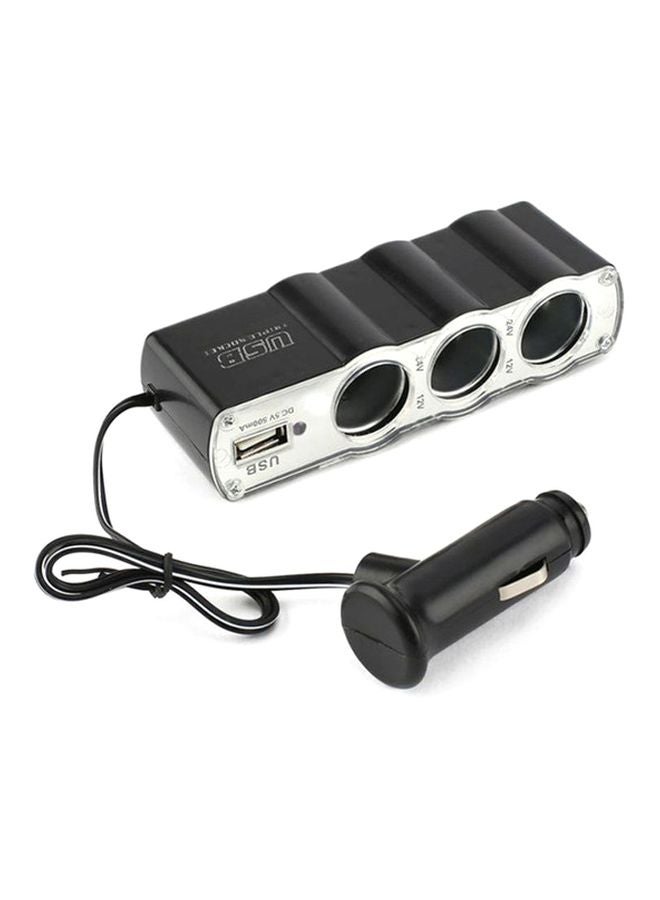Agc - Universal 3-Way Car Charger With Lighter Black/Silver - Image 1