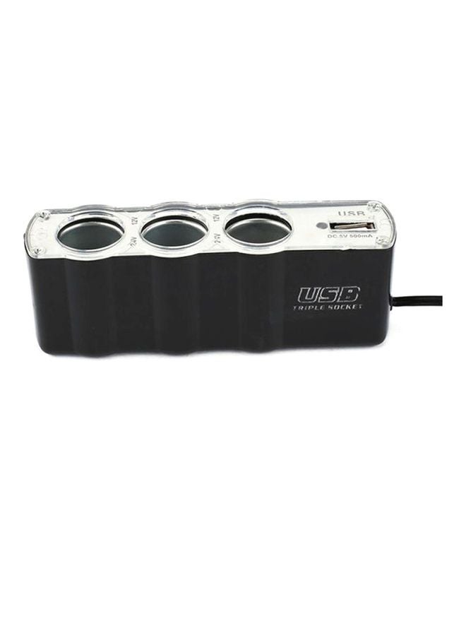 Agc - Universal 3-Way Car Charger With Lighter Black/Silver - Image 1