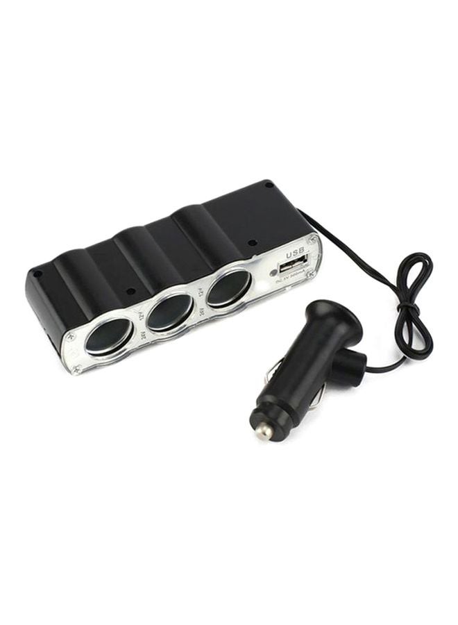 Agc - Universal 3-Way Car Charger With Lighter Black/Silver - Image 1