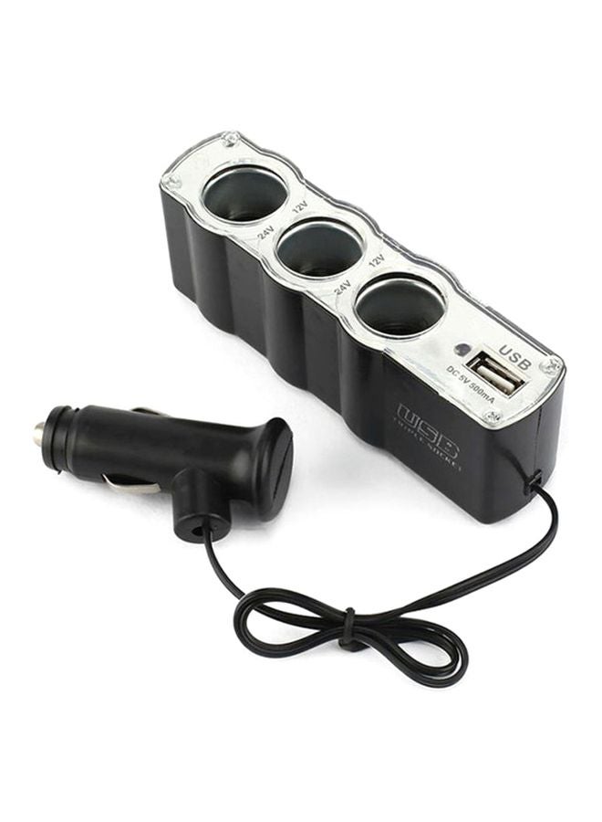 Agc - Universal 3-Way Car Charger With Lighter Black/Silver - Image 1