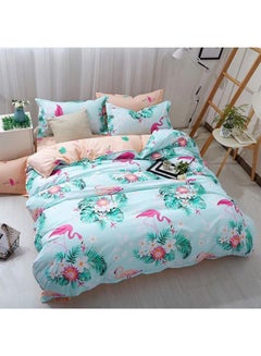 6-Piece Double Size Premium Collection Super Soft Long Lasting Washable Flamingo Print Bedding Duvet Set Includes 1xDuvet Cover,1xFitted Sheet 230x250 cm,4xPillowcases 50x75 cm microfiber Multicolour 200x230cm