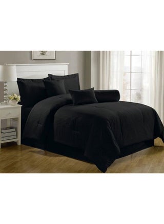 6-Piece Striped Comforter Set Cotton Black - v1599903382/N12739912A_1