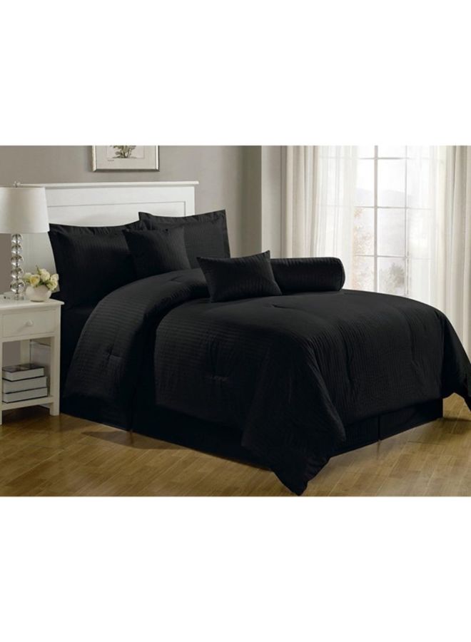 Comfy - 6-Piece Striped Comforter Set Cotton Black - Image 1