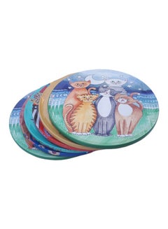 Alwan 6-Piece Cats And Birds Printed Coaster Set Red/Green/Beige 9cm  - Image 1