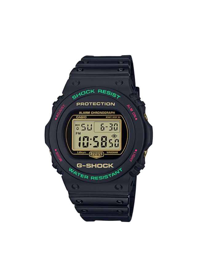 جي شوك ساعة يد رقمية دائرية الشكل بسوار من الراتنج مقاس 45 مم - لون أسود - طراز DW-5700TH-1 للأولاد - Image 1