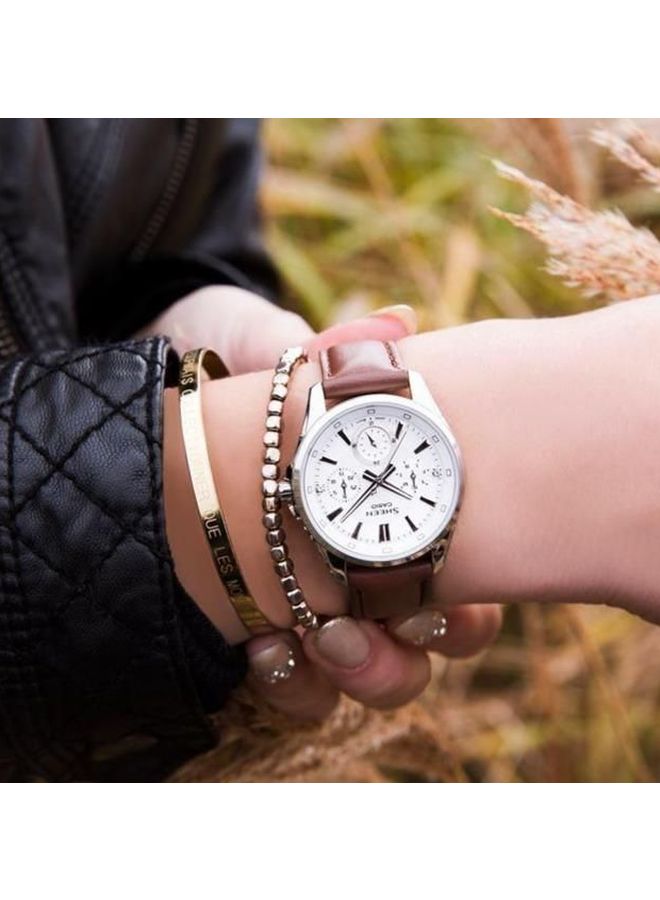 CASIO Women's Leather Analog Watch SHE-3060L-7A - Image 4