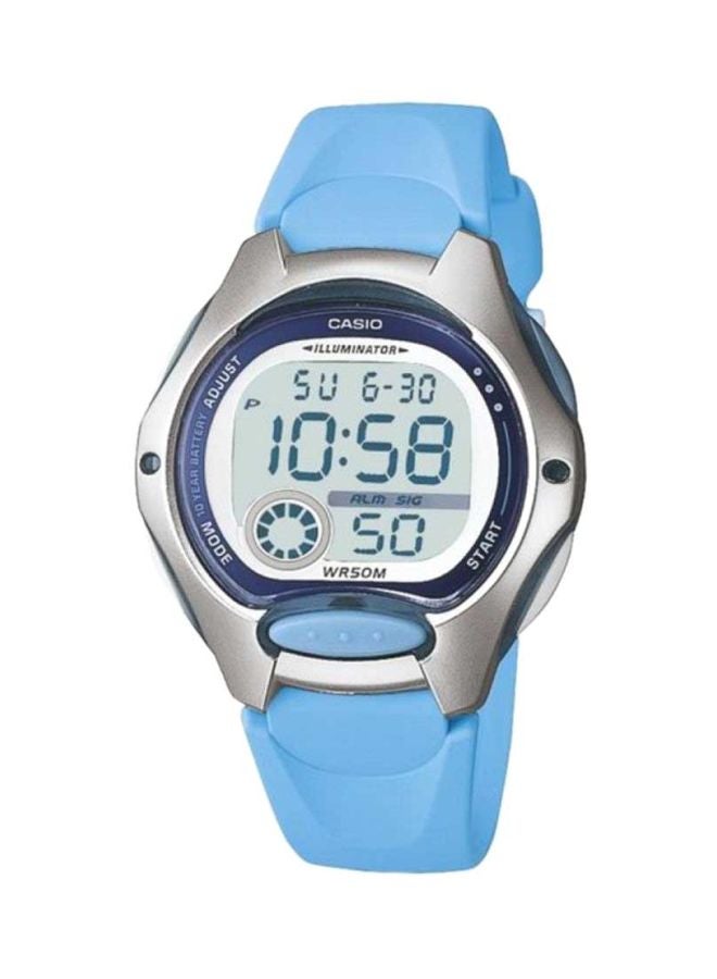 كاسيو ساعة رقمية إيلومينيتور بسوار من الراتينج طراز LW-200-2BDF - مقاس 38 مم - لون أزرق للنساء
