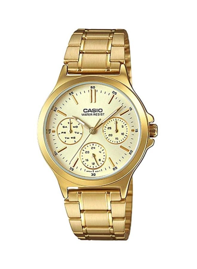 كاسيو ساعة يد بعقارب وسوار من الإستانلس ستيل طراز LTP-V300G-9A - قياس 33 مم - لون ذهبي للنساء - Image 1