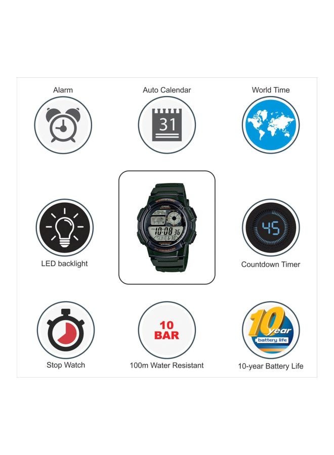 كاسيو ساعة يد رقمية للشباب AE-1000W-3AVEF - مقاس 44 مم - لون أخضر للرجال - Image 5