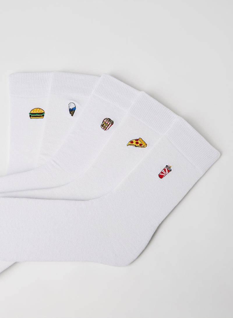 Embroidered Socks White/Multi Emb