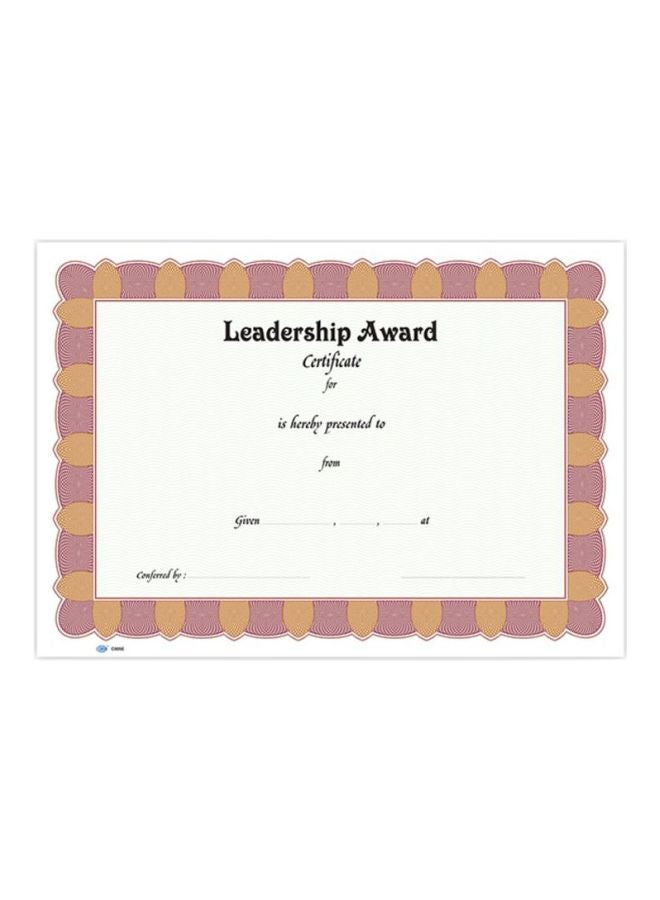 FIS 10-Piece A4 Arabic Design Certificate For Leadership Set White/Pink/Orange