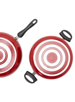 Prestige 14-Piece Classique Non Stick Shatterproof Toughened Glass With Reinforced Metal Cookware Set With Cutting Board And Tool Set Includes 1xCasserole With Lid 20cm, 1xCasserole With Lid 24 cm, 1xCasserole With Lid 26 cm, 1xCasserole With Lid 28 cm, 1xFrying Pan 24 cm, 1xSpatula, 1xCutting Board And 3 kitchen Knife Tools Red  - Image 3