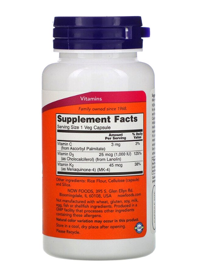 Now Foods - Vitamin D-3 And K-2 Dietary Supplement - 120 Veg Capsules - Image 1
