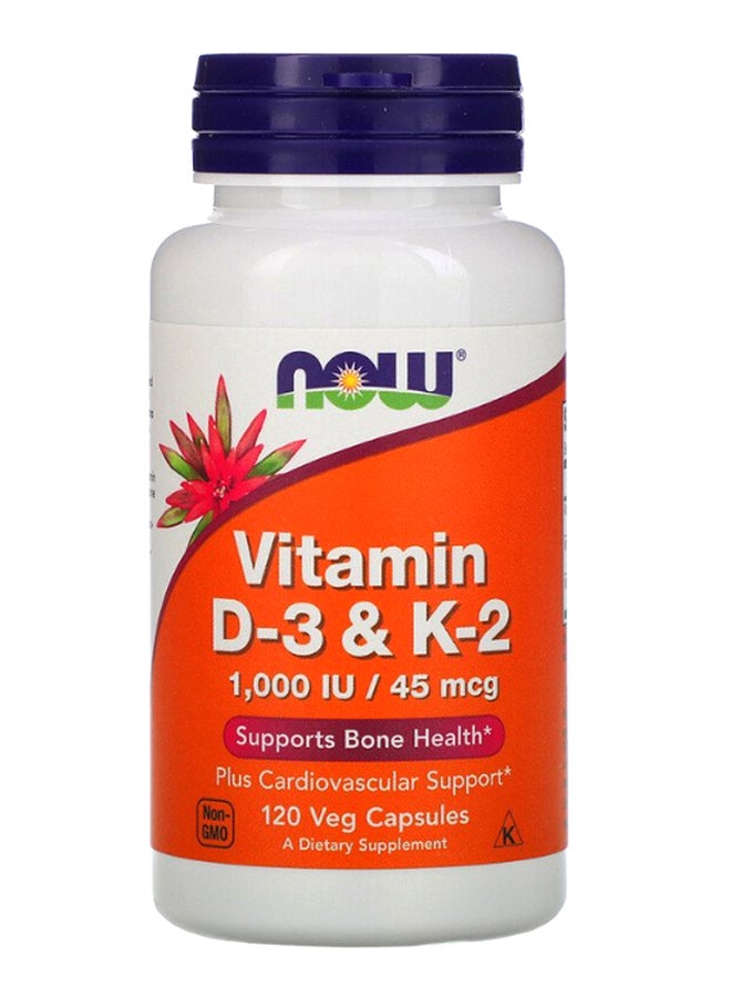 Now Foods - Vitamin D-3 And K-2 Dietary Supplement - 120 Veg Capsules - Image 1