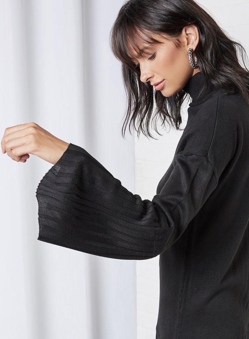 trendyol Ribbed Panel Dress Black  - Image 2