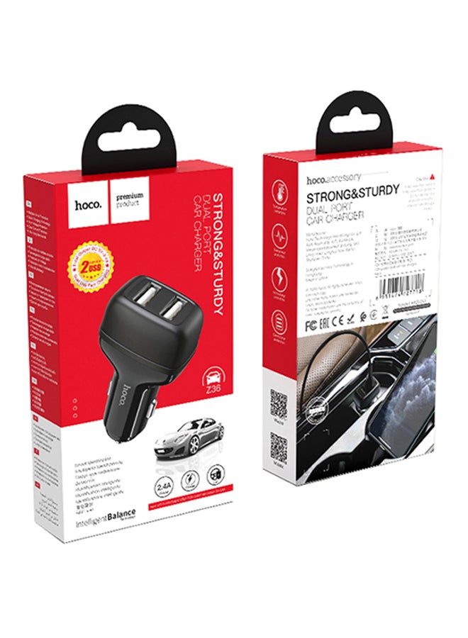Hoco - Leader Dual Port Car Charger Black - Image 1