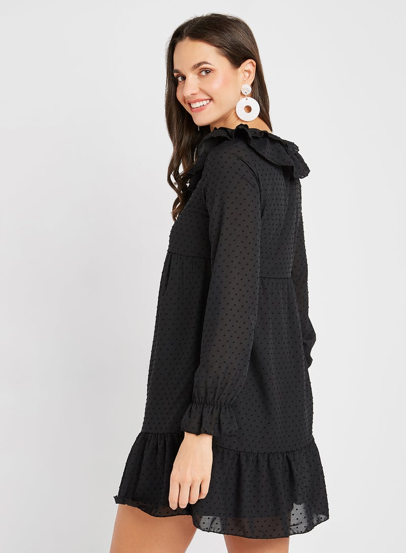 trendyol Tie-Up Neck Textured Dress Black  - Image 2