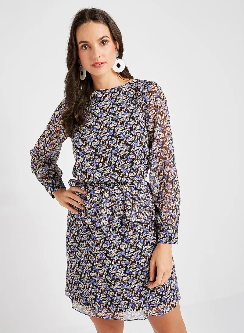 trendyol Ruffled Waist Floral Dress