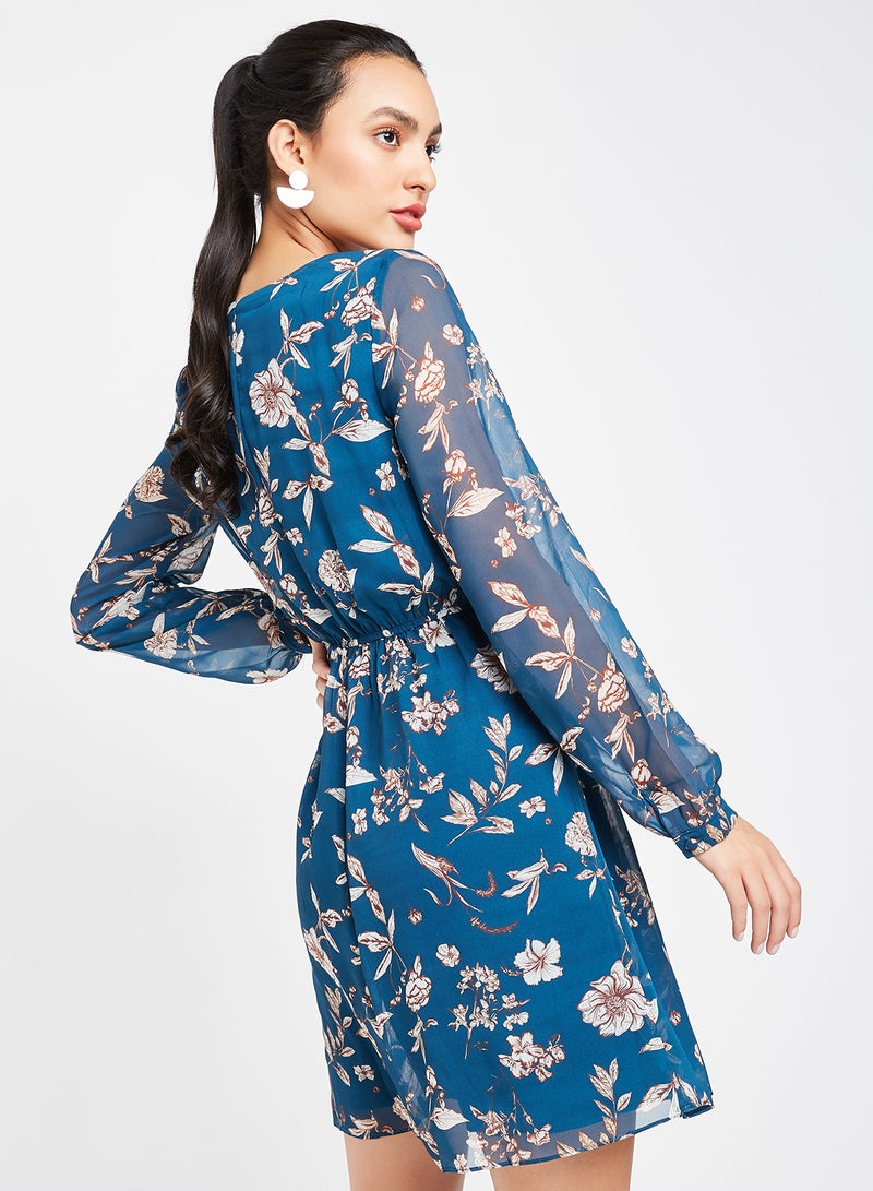 trendyol Floral Long Sleeve Dress Petrol  - Image 2