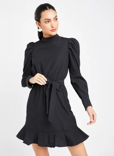 trendyol Ruffled Hem Solid Dress Black