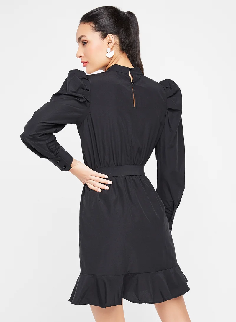 trendyol Ruffled Hem Solid Dress Black
