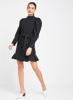 Ruffled Hem Solid Dress Black - v1599926435/N39910838V_3