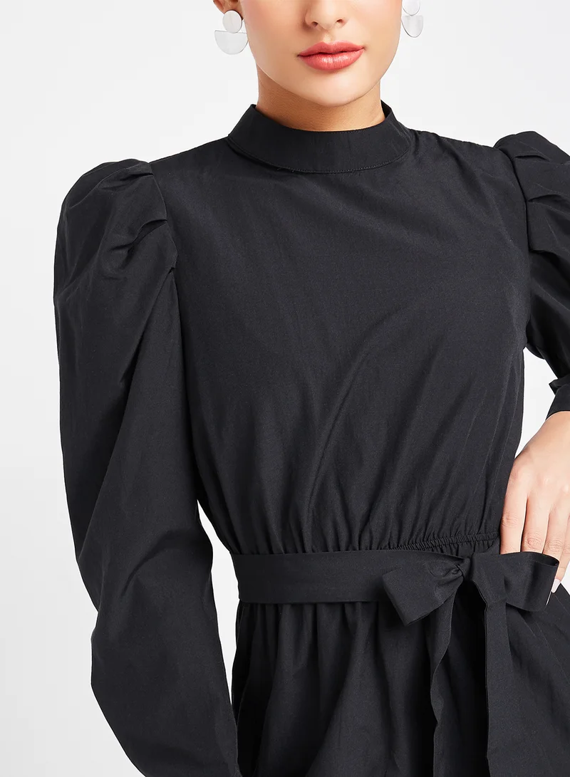 trendyol Ruffled Hem Solid Dress Black