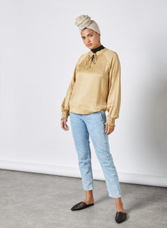 trendyol Tie-Up Neckline Top Mink  - Image 2