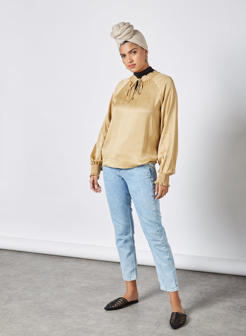 trendyol - Tie-Up Neckline Top Mink - Image 1