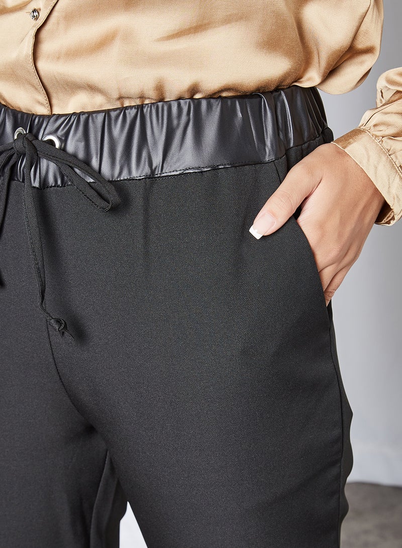 trendyol - Faux Leather Waistband Pants Black - Image 1