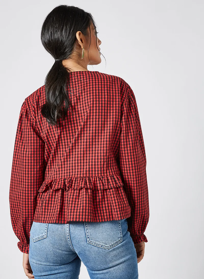 trendyol Checked Top Red