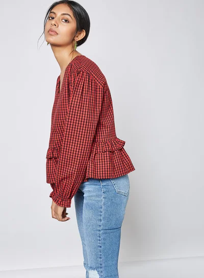 trendyol Checked Top Red