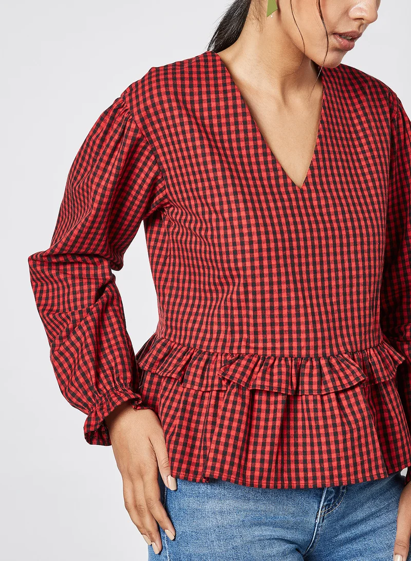 trendyol Checked Top Red