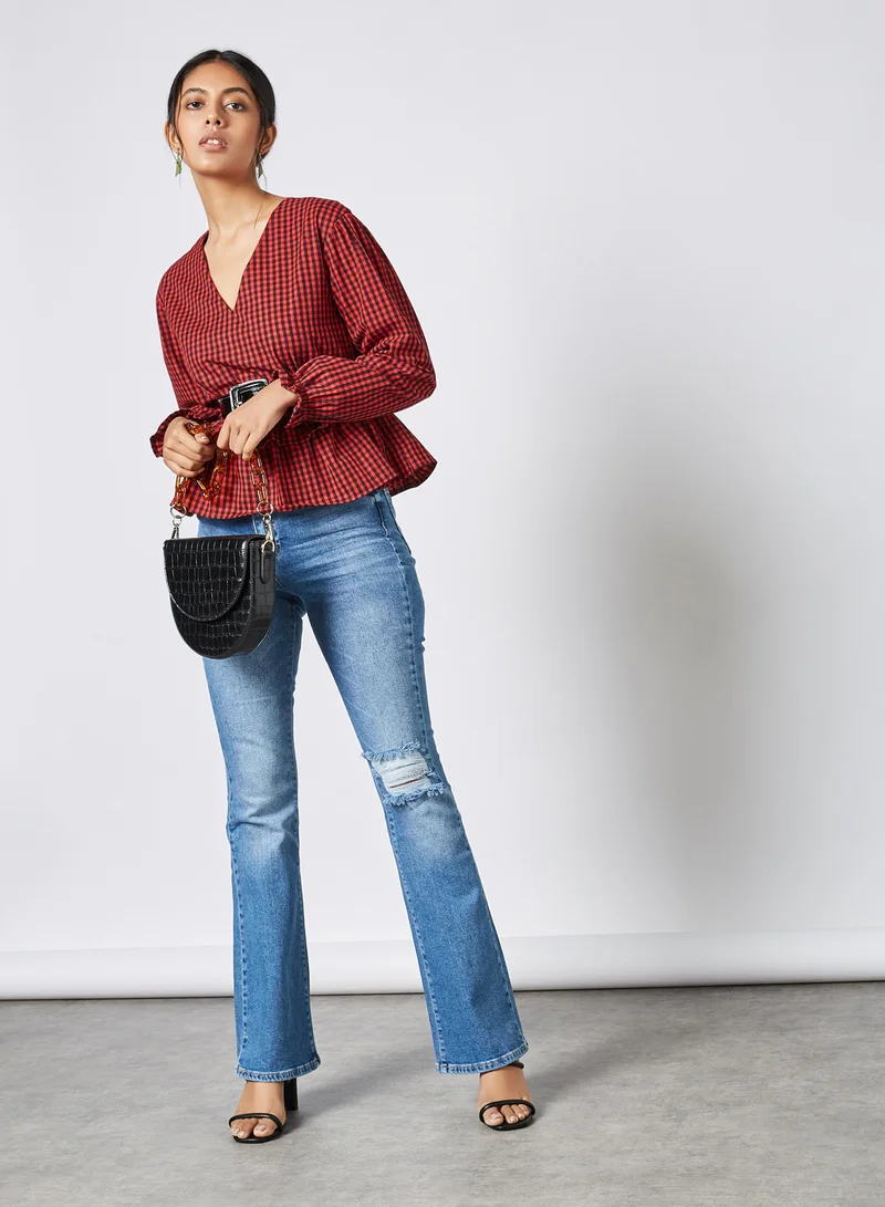 trendyol Ripped Flare Jeans Blue