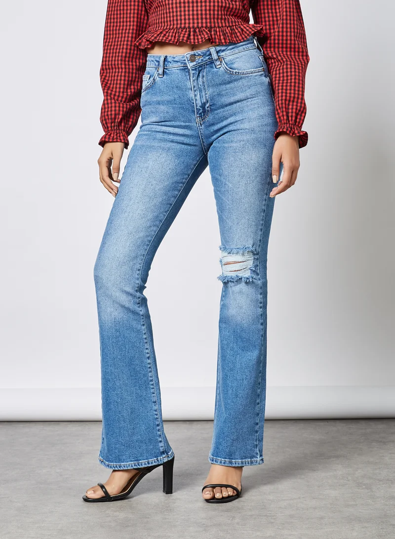 trendyol Ripped Flare Jeans Blue