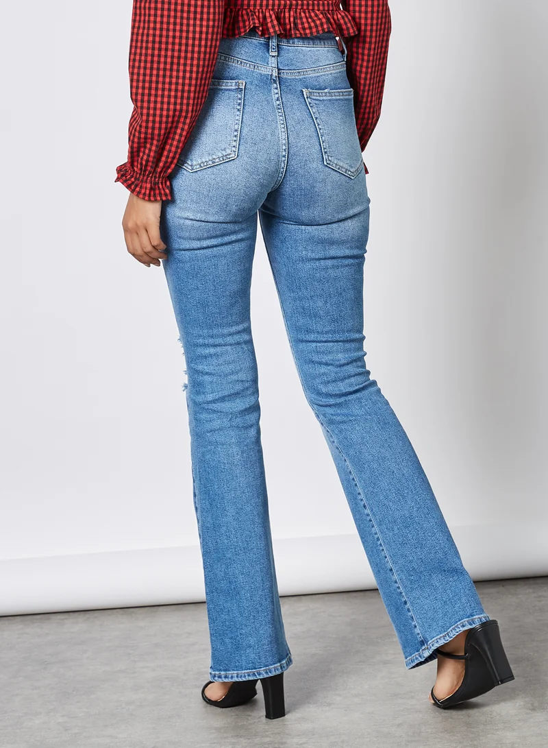 trendyol Ripped Flare Jeans Blue